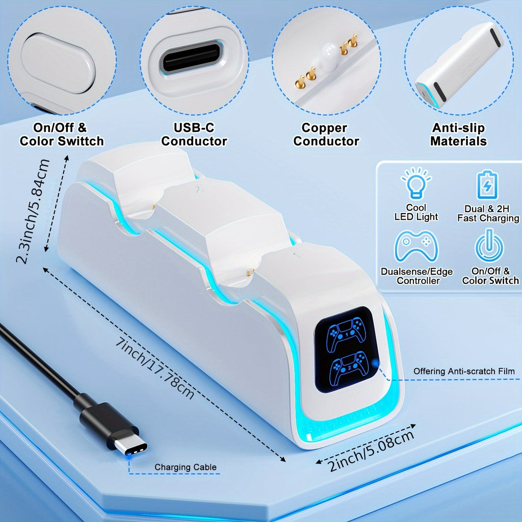 PS5 Controller Charger, 2024 Upgrade Charging Dock For PlayStation 5 Dualsense & Edge Controller, With 6 RGB LED Light Mode, PS5 Fast Charging Station With Cable