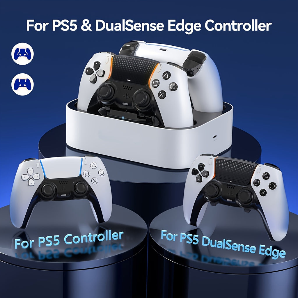 Dual Controller Charging Station for Playstation 5 & DualSense Edge Controller | Fast Charging Dock Stand with Cable, USB Powered, Plastic Material, Compatible with Dualsense Edge Controller