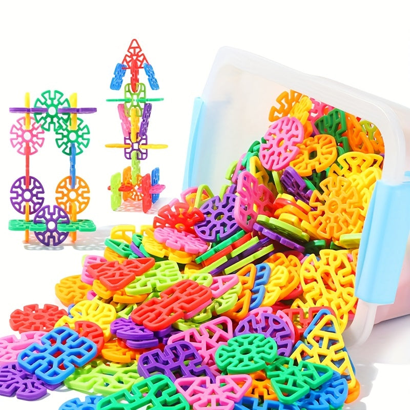 Children Building Toys, 98pcs Snowflakes Educational Building Blocks Kit for Kids, Round Hole Puzzle, Fun Assembly Puzzle, Best Gift for Boys Girls Creative Games & Fun Activit-Random color