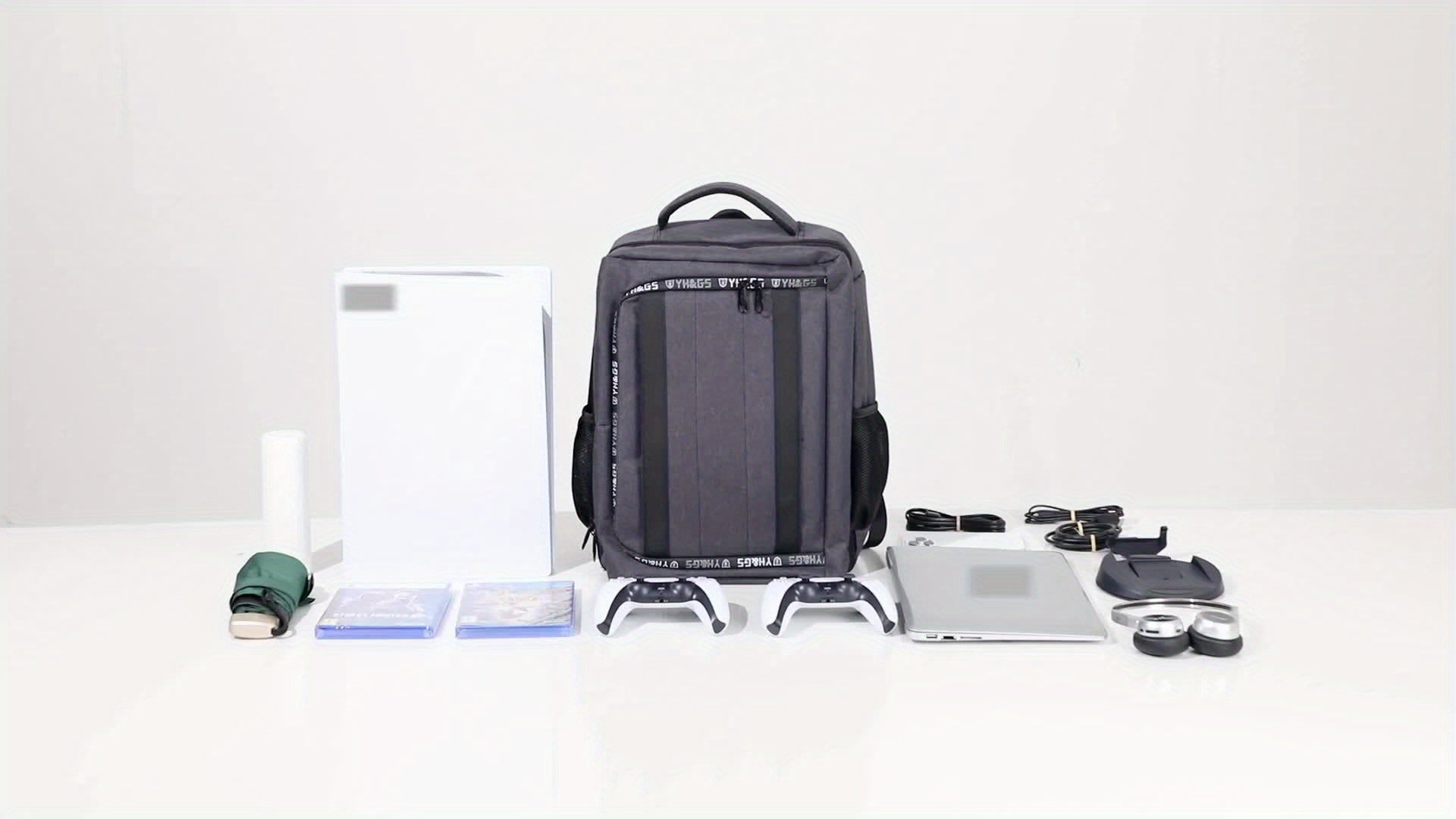 PlayStation 5 Compatible Travel Backpack, Large Capacity Gaming Console Carrying Case for Sony PS5, Durable Polyester Storage Bag with Pockets for Headset, Game Discs, Controllers, Monitor, Charger & Accessories - Ideal Gift