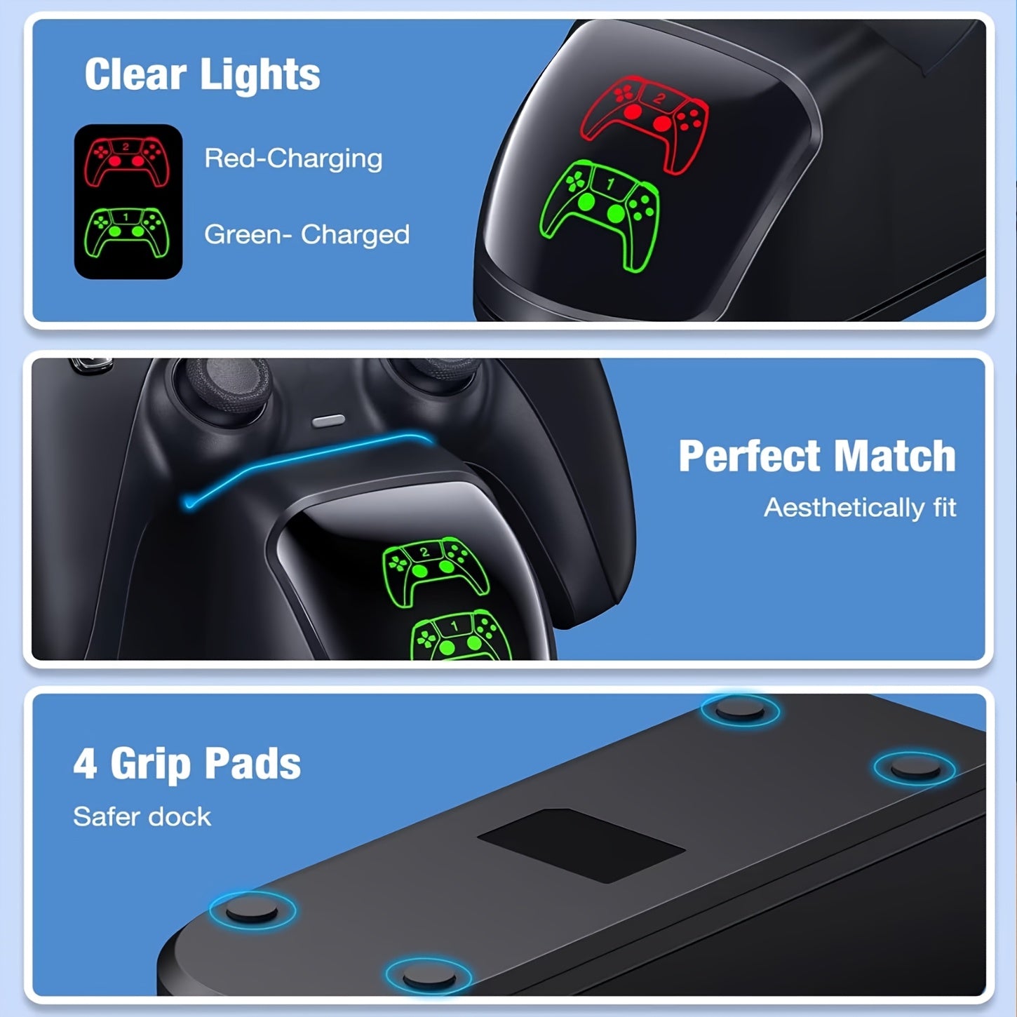 PS5 DualSense Charging Station - Fast-Charge Dock with USB Cable for PlayStation 5 Controllers, Compatible with PS5/PS5 Slim Models, Durable ABS Material