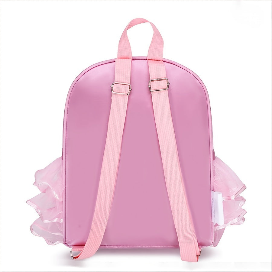 Chic Magenta Ballet Dance Backpack with Embroidered Shoes & Bow Detail - Lightweight, Foldable Nylon School Bag with Adjustable Straps, Zip Closure, and Laptop Compartment