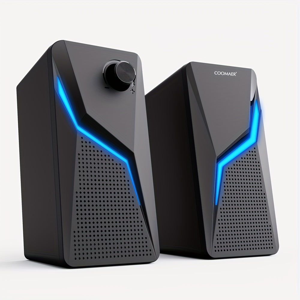 RGB Desktop Speakers, 2.0CH Stereo PC Computer Gaming Speakers 6W Multimedia Monitor Speakers, Volume Control, USB Powered with 3.5mm Cable