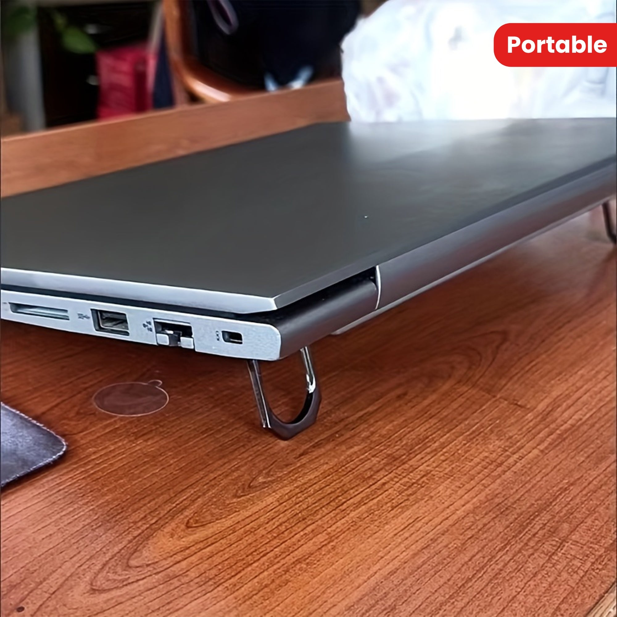 Mini Portable Invisible Metal Laptop Stand Holder with Adjustable Heightening Cooling Rack Support and Folding Base for Universal Notebook