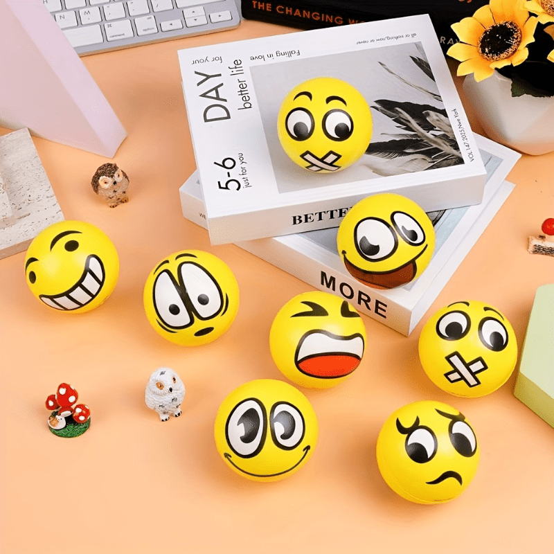 12pcs, Random Style Face Stress Balls (2.5"), Squeeze Stress Balls, Fidget Toys, Funny Foam Balls, Hand Wrist Finger Exercise Supplies, Squeeze Supplies