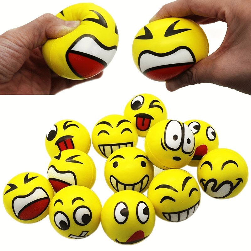 12pcs, Random Style Face Stress Balls (2.5"), Squeeze Stress Balls, Fidget Toys, Funny Foam Balls, Hand Wrist Finger Exercise Supplies, Squeeze Supplies