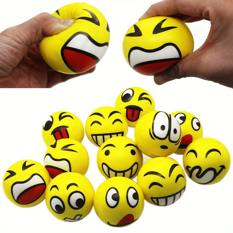 12pcs, Random Style Face Stress Balls (2.5"), Squeeze Stress Balls, Fidget Toys, Funny Foam Balls, Hand Wrist Finger Exercise Supplies, Squeeze Supplies