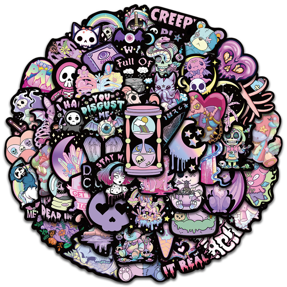 56pcs Dark Gothic Purple Love Doodle Cool Aesthetics Cute Funny Cartoon Stickers Graffiti Vinyl Waterproof Stickers Pack For Adults Teen Girl For Suitcase Water Bottle Phone Laptop Skateboard Luggage