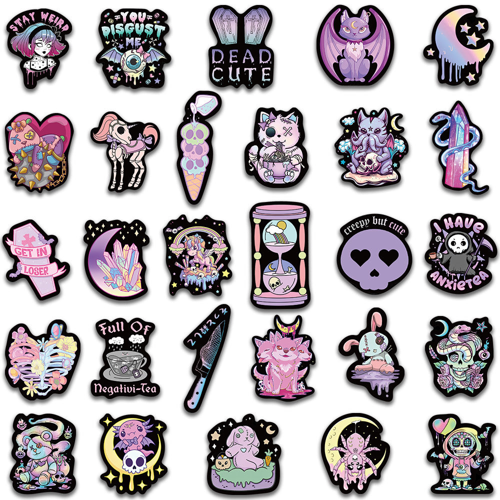 56pcs Dark Gothic Purple Love Doodle Cool Aesthetics Cute Funny Cartoon Stickers Graffiti Vinyl Waterproof Stickers Pack For Adults Teen Girl For Suitcase Water Bottle Phone Laptop Skateboard Luggage