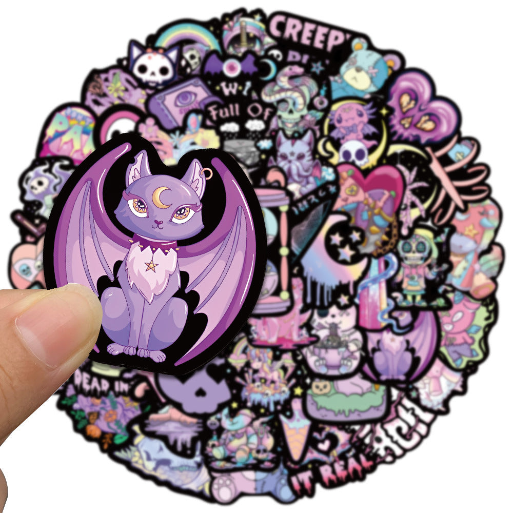 56pcs Dark Gothic Purple Love Doodle Cool Aesthetics Cute Funny Cartoon Stickers Graffiti Vinyl Waterproof Stickers Pack For Adults Teen Girl For Suitcase Water Bottle Phone Laptop Skateboard Luggage