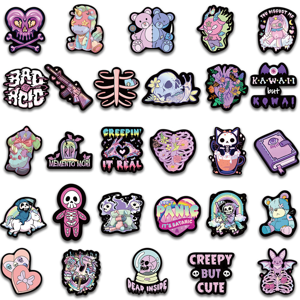 56pcs Dark Gothic Purple Love Doodle Cool Aesthetics Cute Funny Cartoon Stickers Graffiti Vinyl Waterproof Stickers Pack For Adults Teen Girl For Suitcase Water Bottle Phone Laptop Skateboard Luggage