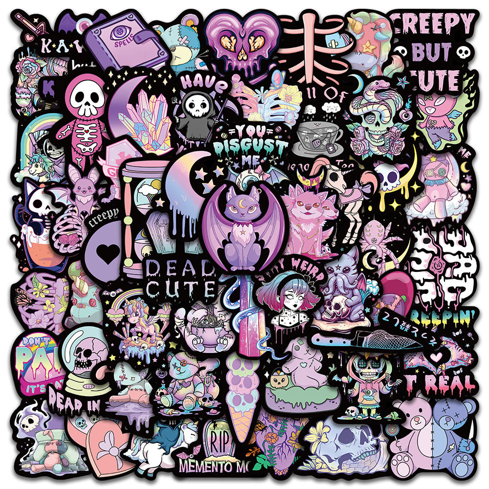 56pcs Dark Gothic Purple Love Doodle Cool Aesthetics Cute Funny Cartoon Stickers Graffiti Vinyl Waterproof Stickers Pack For Adults Teen Girl For Suitcase Water Bottle Phone Laptop Skateboard Luggage
