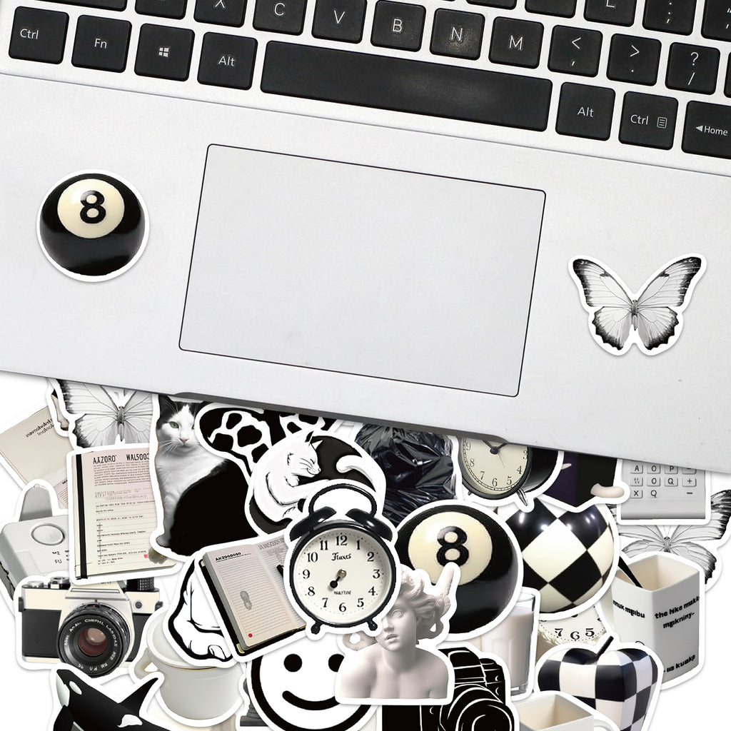 50pcs, Black And White Style Stickers For Laptop Phone Skateboard Guitar Garage Door Fridge Car Scrapbook Suitcase Motorcycle Snowboard, DIY Arts And Crafts, Decorative Stickers