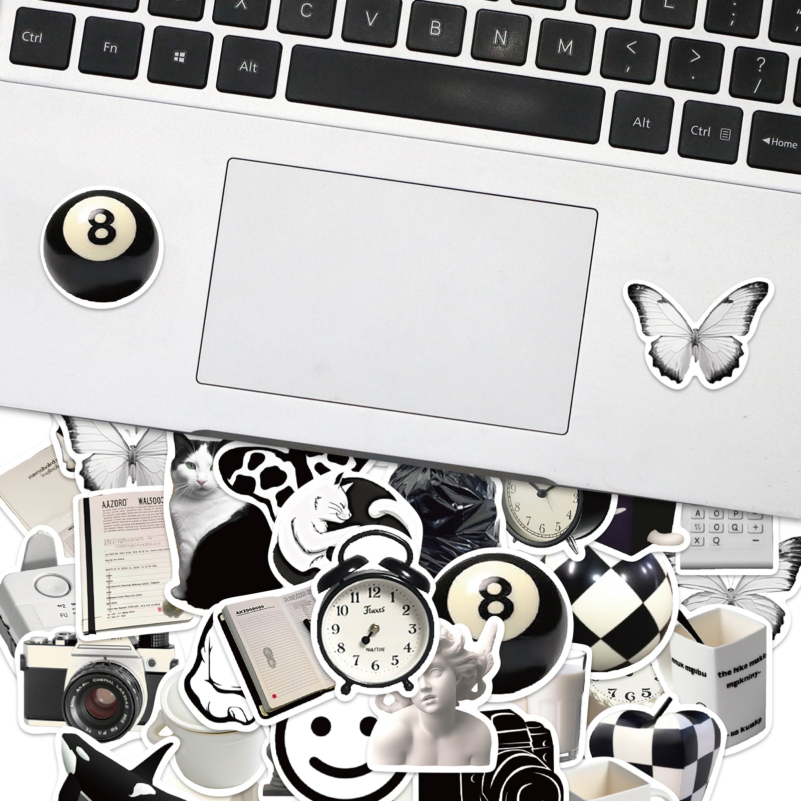 50pcs, Black And White Style Stickers For Laptop Phone Skateboard Guitar Garage Door Fridge Car Scrapbook Suitcase Motorcycle Snowboard, DIY Arts And Crafts, Decorative Stickers