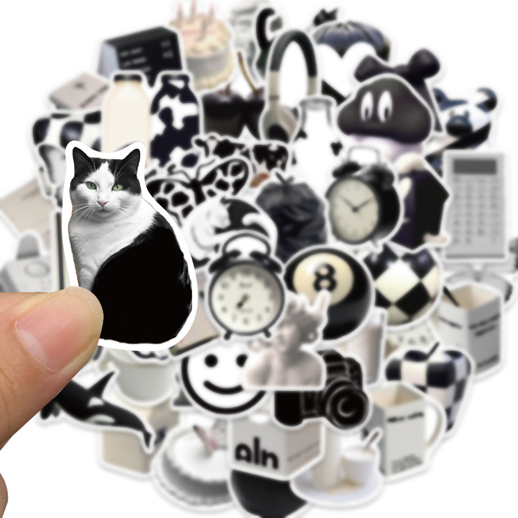50pcs, Black And White Style Stickers For Laptop Phone Skateboard Guitar Garage Door Fridge Car Scrapbook Suitcase Motorcycle Snowboard, DIY Arts And Crafts, Decorative Stickers