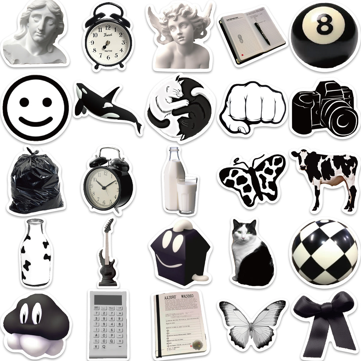 50pcs, Black And White Style Stickers For Laptop Phone Skateboard Guitar Garage Door Fridge Car Scrapbook Suitcase Motorcycle Snowboard, DIY Arts And Crafts, Decorative Stickers