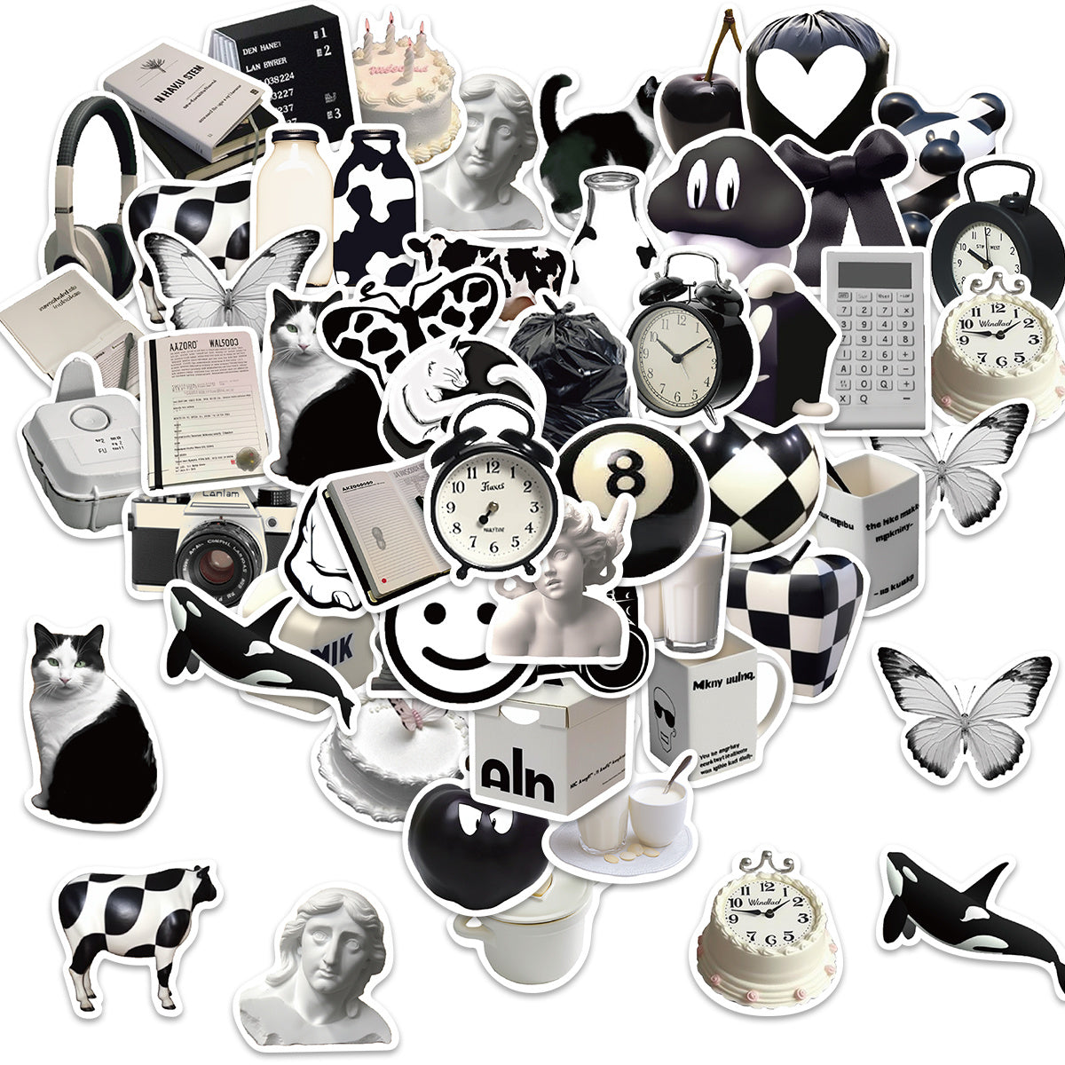 50pcs, Black And White Style Stickers For Laptop Phone Skateboard Guitar Garage Door Fridge Car Scrapbook Suitcase Motorcycle Snowboard, DIY Arts And Crafts, Decorative Stickers