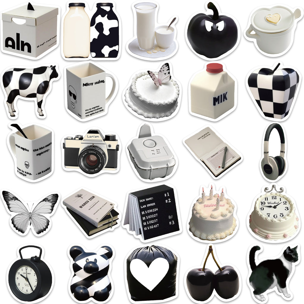 50pcs, Black And White Style Stickers For Laptop Phone Skateboard Guitar Garage Door Fridge Car Scrapbook Suitcase Motorcycle Snowboard, DIY Arts And Crafts, Decorative Stickers