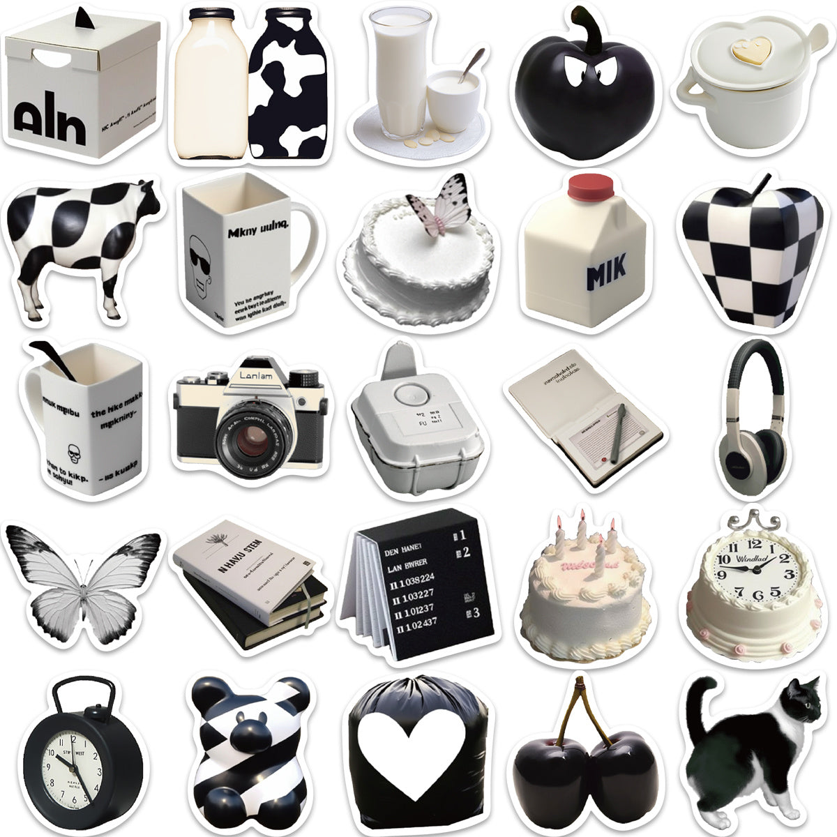 50pcs, Black And White Style Stickers For Laptop Phone Skateboard Guitar Garage Door Fridge Car Scrapbook Suitcase Motorcycle Snowboard, DIY Arts And Crafts, Decorative Stickers