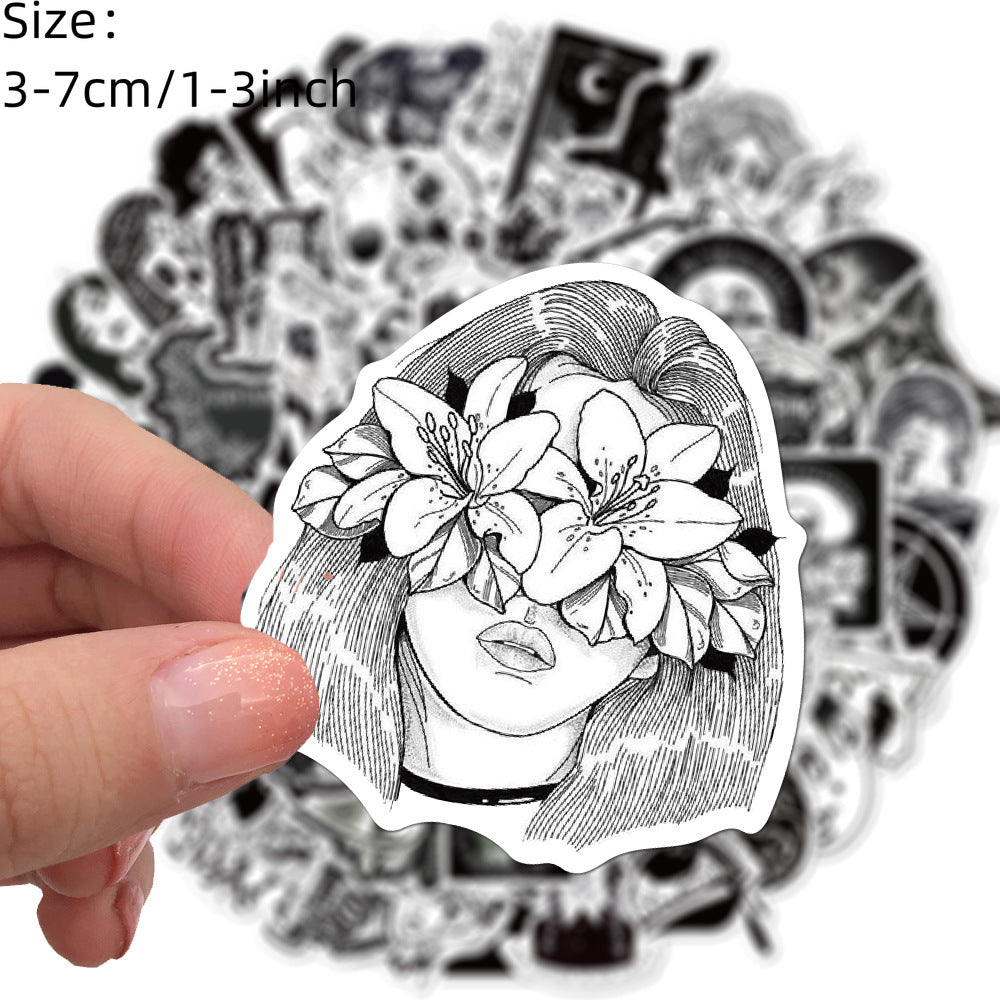 100pcs/Pack Black White Gothic Style Horror Thriller Stickers, DIY Laptop Skateboard Guitar Car Decals