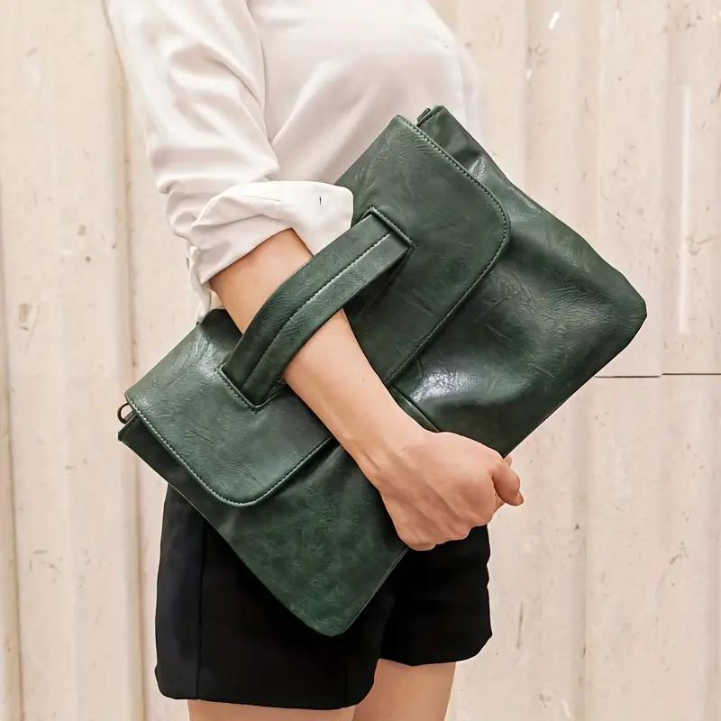 Chic Retro PU Leather Clutch Bag - Spacious Crossbody Laptop Tote with Flap Design - Perfect for MacBook, Stylish & Durable