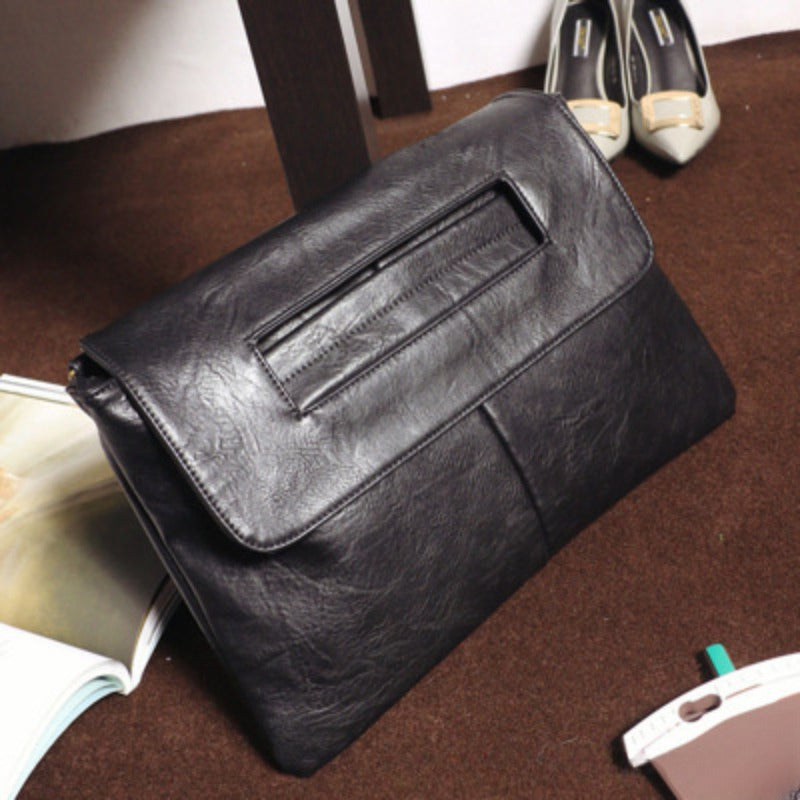 Chic Retro PU Leather Clutch Bag - Spacious Crossbody Laptop Tote with Flap Design - Perfect for MacBook, Stylish & Durable