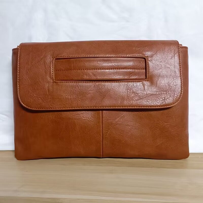 Chic Retro PU Leather Clutch Bag - Spacious Crossbody Laptop Tote with Flap Design - Perfect for MacBook, Stylish & Durable