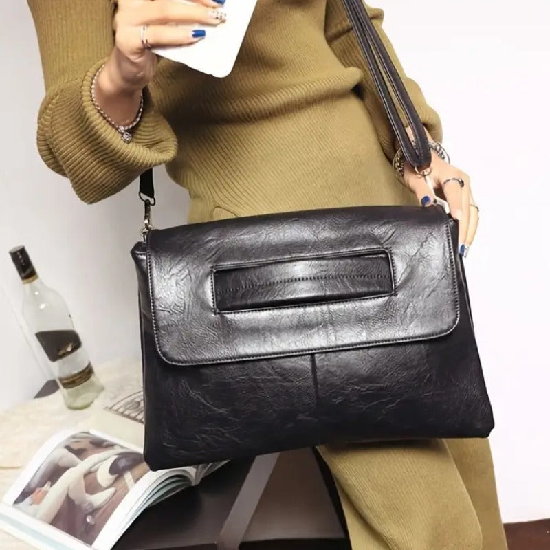 Chic Retro PU Leather Clutch Bag - Spacious Crossbody Laptop Tote with Flap Design - Perfect for MacBook, Stylish & Durable