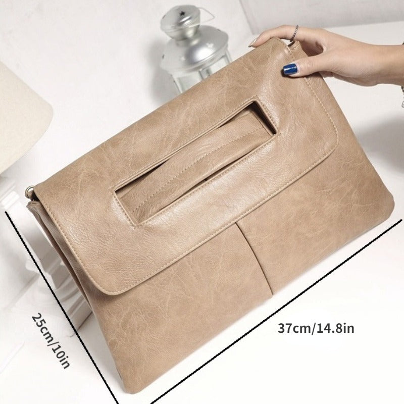 Chic Retro PU Leather Clutch Bag - Spacious Crossbody Laptop Tote with Flap Design - Perfect for MacBook, Stylish & Durable