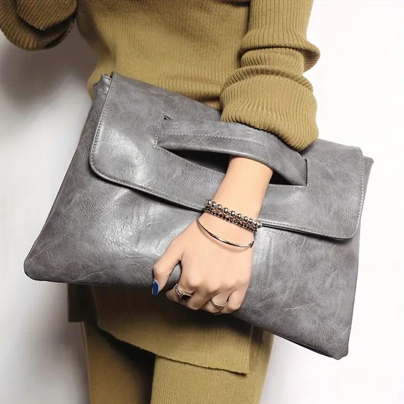 Chic Retro PU Leather Clutch Bag - Spacious Crossbody Laptop Tote with Flap Design - Perfect for MacBook, Stylish & Durable