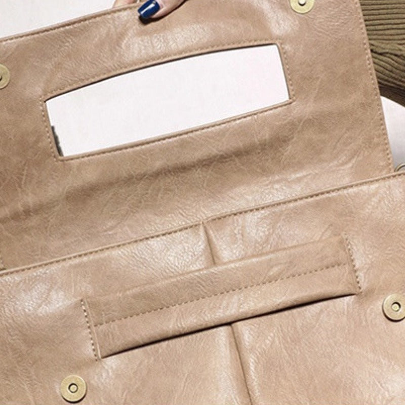 Chic Retro PU Leather Clutch Bag - Spacious Crossbody Laptop Tote with Flap Design - Perfect for MacBook, Stylish & Durable