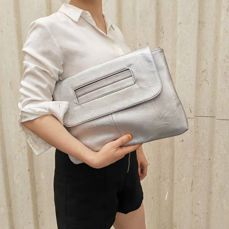 Chic Retro PU Leather Clutch Bag - Spacious Crossbody Laptop Tote with Flap Design - Perfect for MacBook, Stylish & Durable