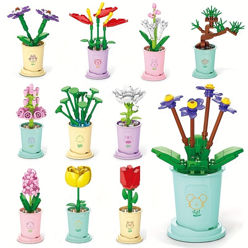 Succulent Plants Building Blocks, Potted Flower Bouquets, Eternal Ornaments, Educational Diy Making Assembled Toys For Girls Easter Gift