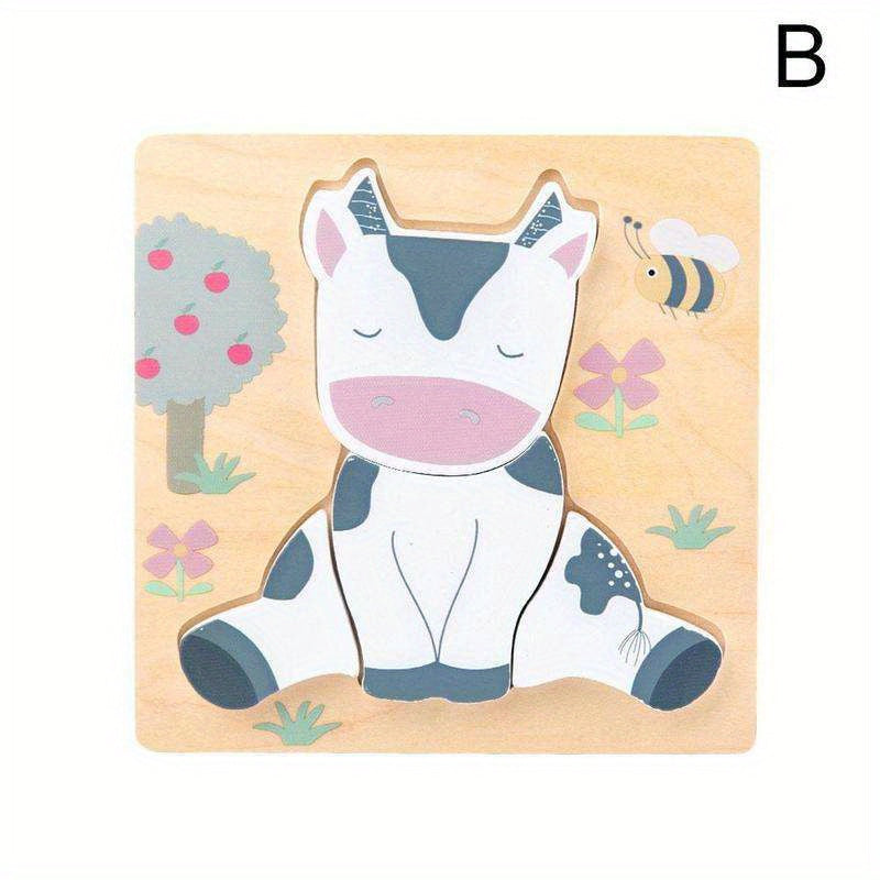 3D Wooden Cartoon Animals Cognitive Puzzles For Kids, Kids With Wooden Toys, Baby Educational Toys Game Christmas, Halloween Gift