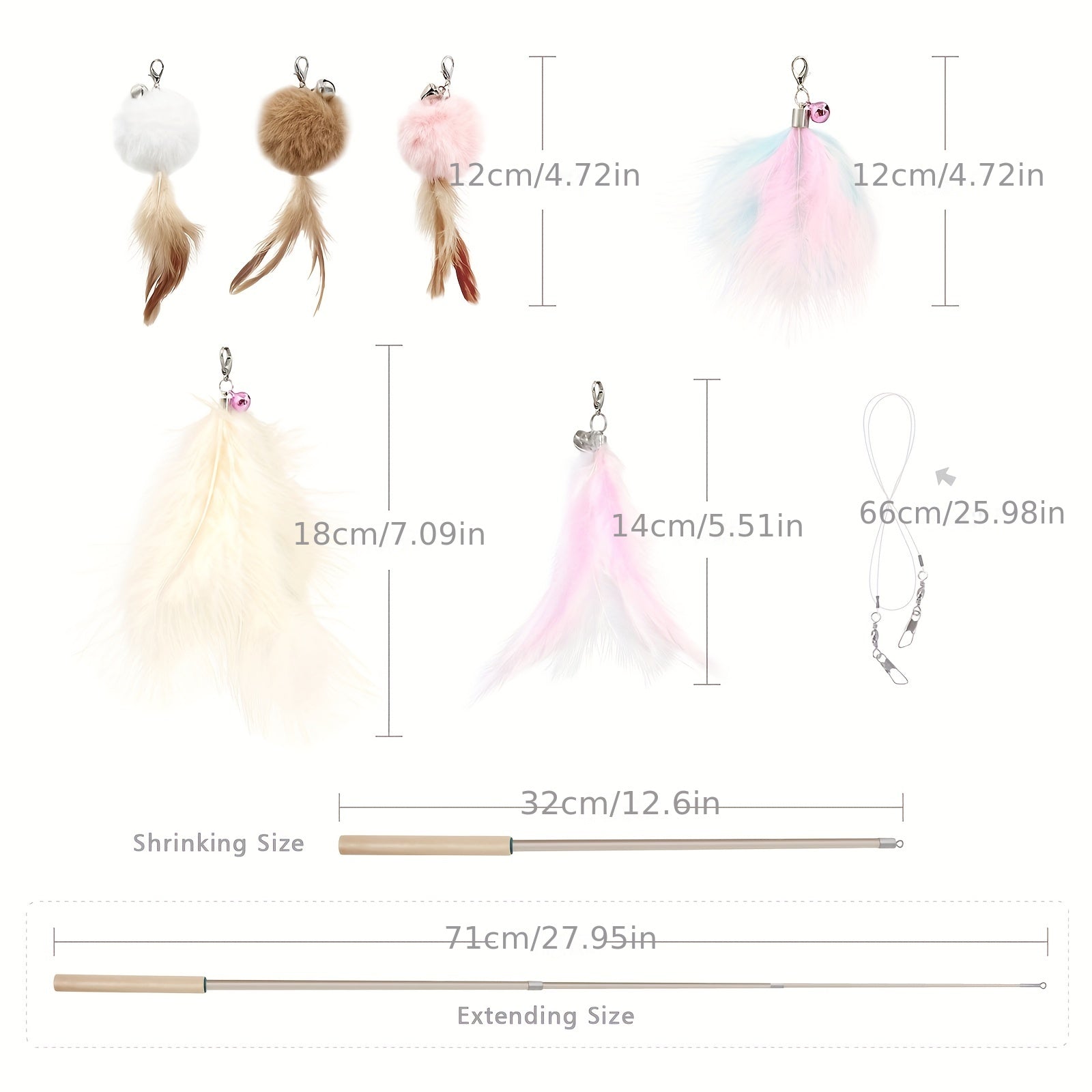 7pcs SONGWAY Cat Interactive Feather Toys Set - Retractable Cat Wand Toy, Cat Feather Toys With Bell, Replaceable Cat Feather Tail Toy - For Indoor Cats - For Kitten & Adult Cats -  Interactive Play & Exercise - Perfect Gift