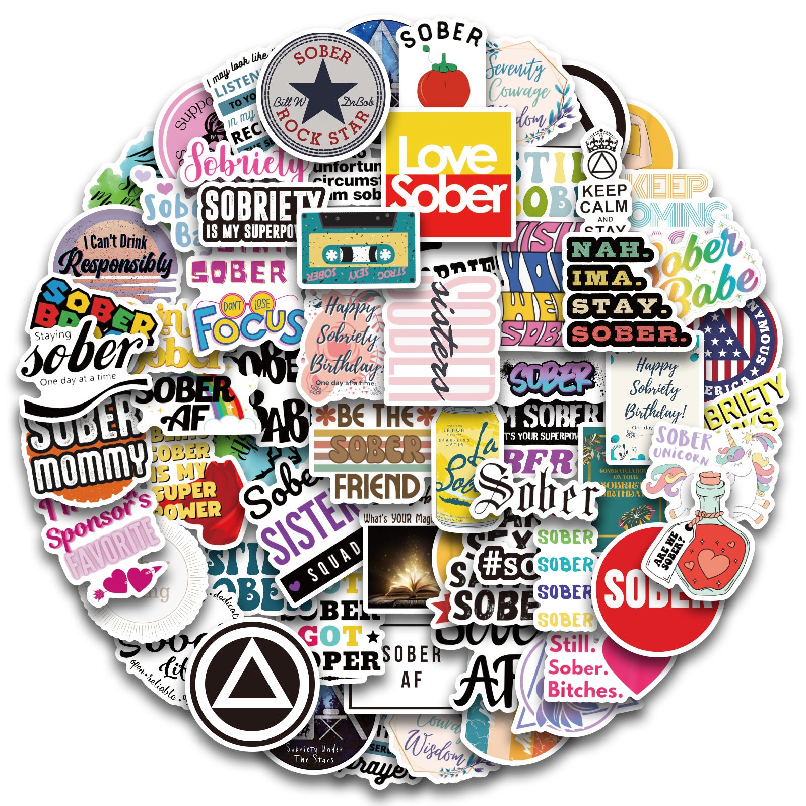 60pcs, Sober Stickers, Sobriety Vinyl Stickers, Water Bottle Laptop Scrapbooking Stickers Recovery Gifts