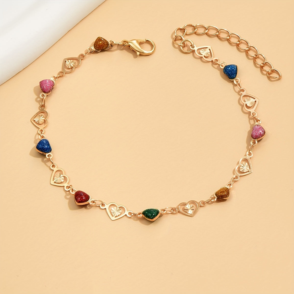 1 Pc Romantic Love Heart Chain Anklet - Vintage Style, Adjustable & Durable, Fashionable Ladies Ankle Bracelet for Everyday Glamour and Special Occasions