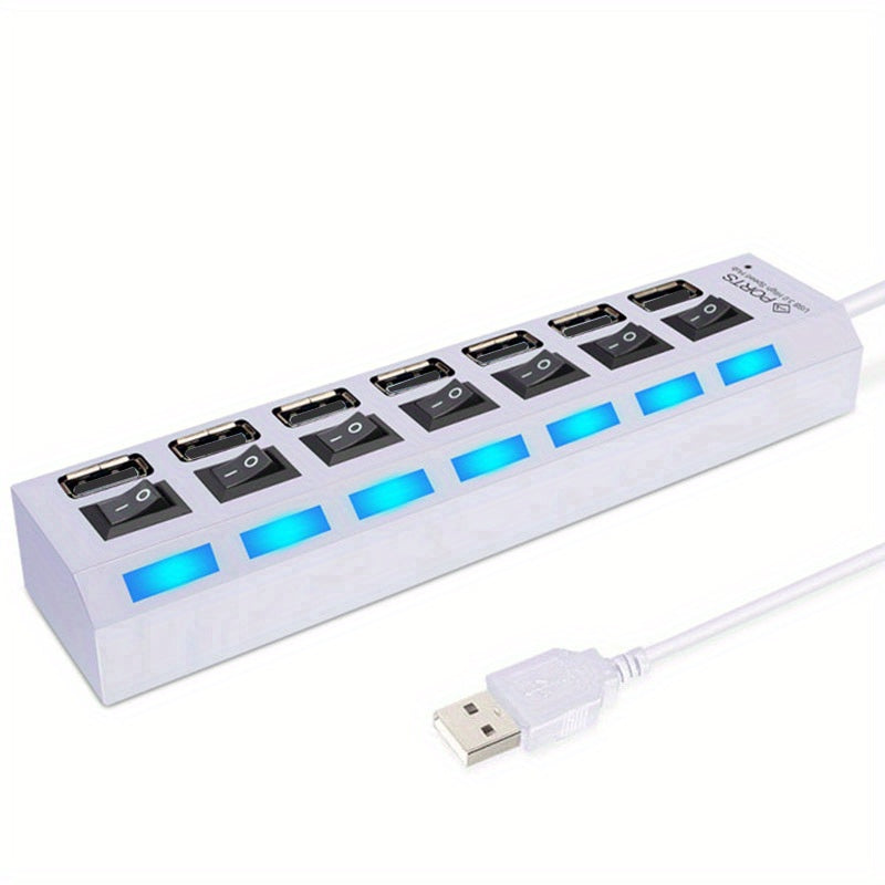 7 Ports LED USB 2.0 Adapter Hub Power On/off Switch For PC Laptop BK