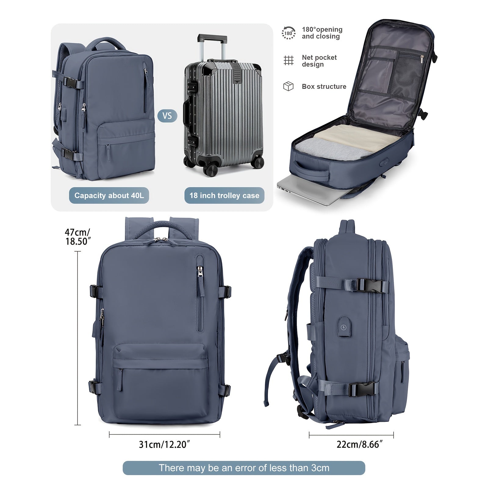 COOFAY Airline-Approved Large Travel Backpack for Men & Women - Durable Nylon, Multi-Compartment with Laptop Sleeve, Adjustable Straps, Ideal for Business & Gym Use, Business Backpack|Sleek Casual Design|Practical Design, Bac