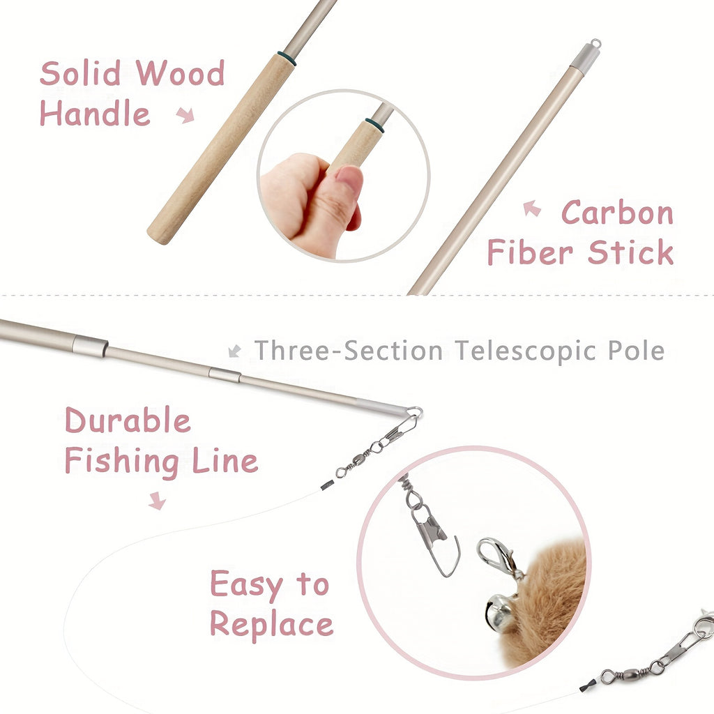 7pcs SONGWAY Cat Interactive Feather Toys Set - Retractable Cat Wand Toy, Cat Feather Toys With Bell, Replaceable Cat Feather Tail Toy - For Indoor Cats - For Kitten & Adult Cats -  Interactive Play & Exercise - Perfect Gift