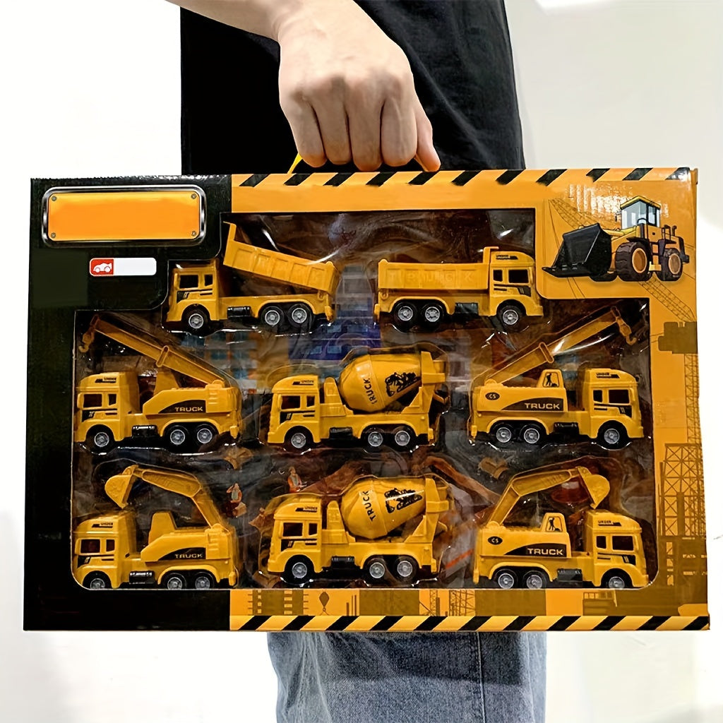 8pcs Inertia Pull-back Excavator Combination - Perfect Christmas & Holiday Gifts for Kids -  Construction Vehicles Toys -  Suitable for Ages 3+ - Ideal Gift for Boys & Girls