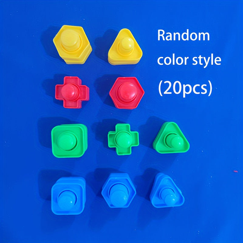 20pcs/10sets Screw Building Blocks, Plastic Insert Building Blocks, Nut Shape Youngsters's Toys, Educational Toys