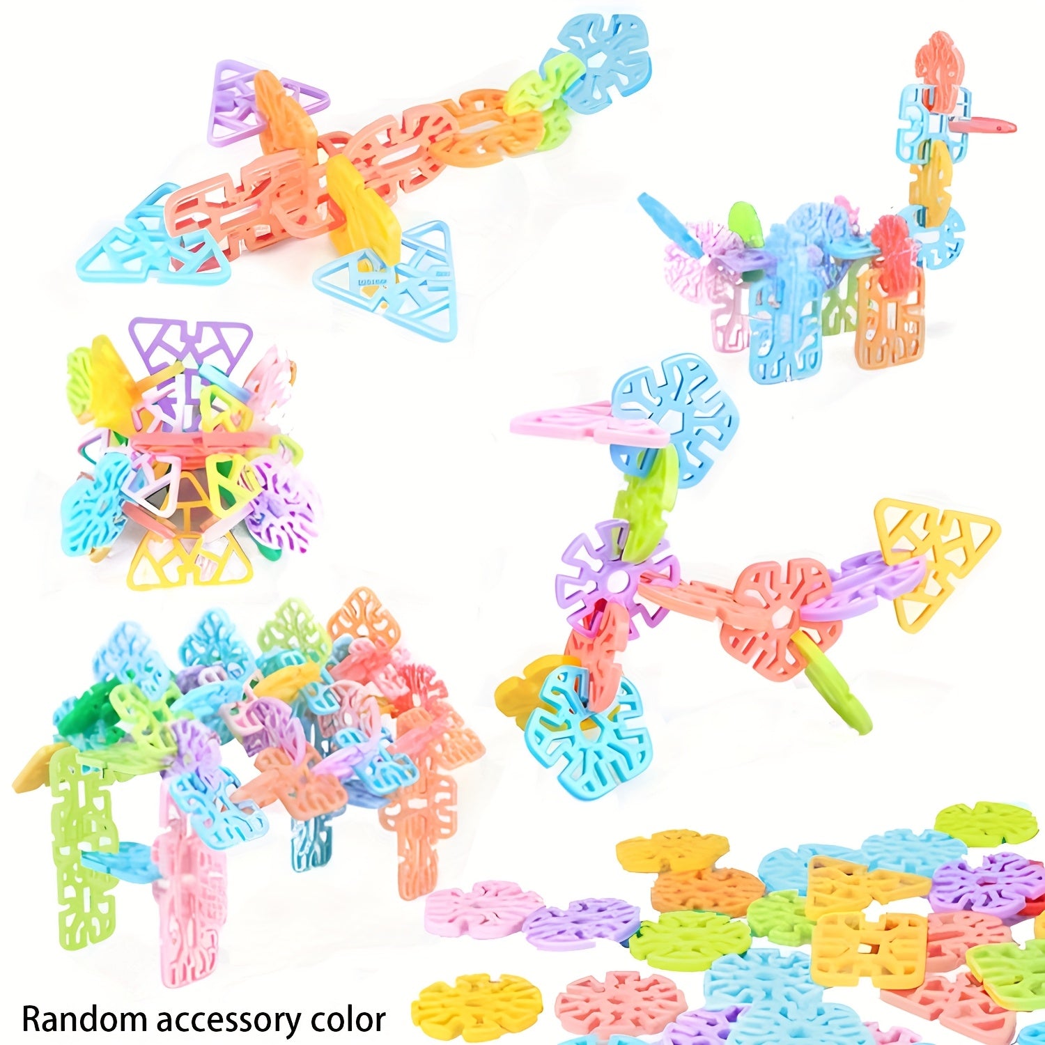 Children Building Toys, 98pcs Snowflakes Educational Building Blocks Kit for Kids, Round Hole Puzzle, Fun Assembly Puzzle, Best Gift for Boys Girls Creative Games & Fun Activit-Random color