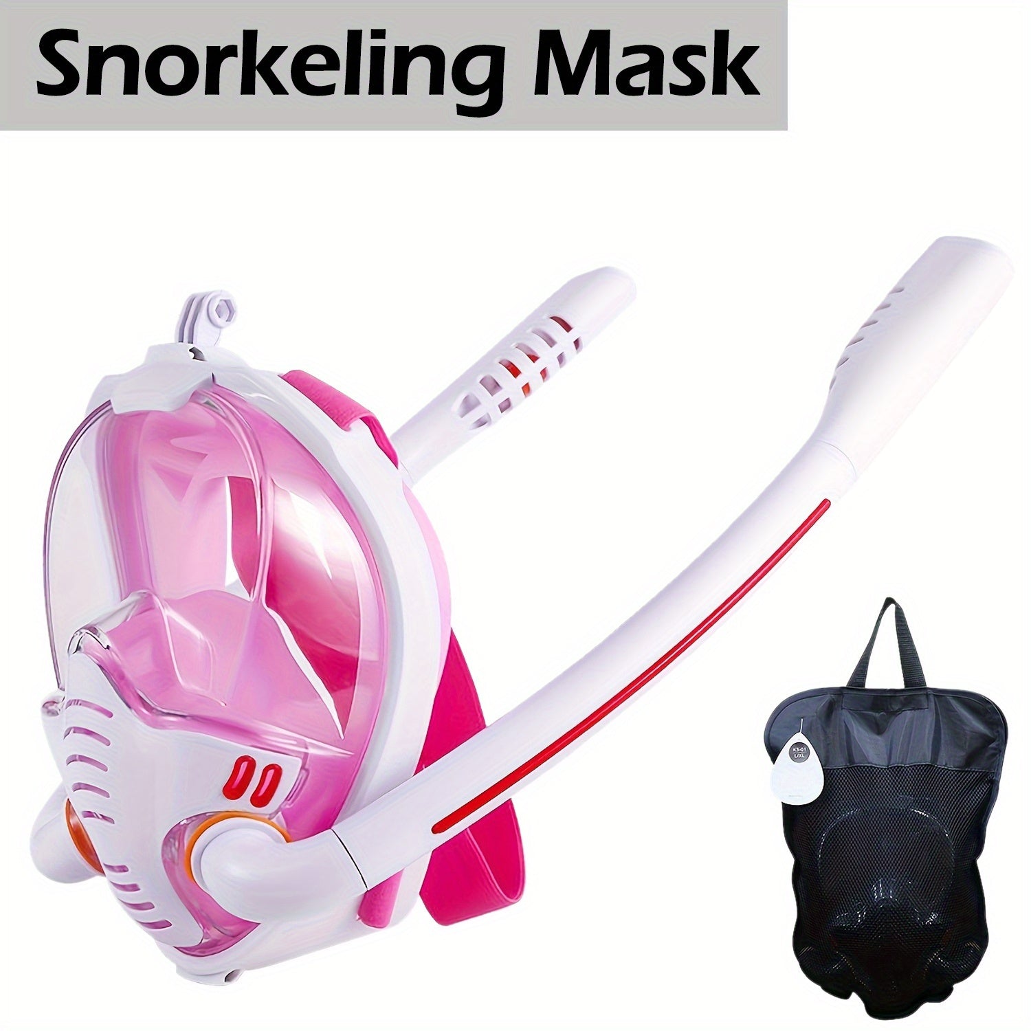 BOKEFA Full Face Snorkel Mask with 180° Panoramic View, Dual Tubes, Camera Mount & Air Pump - Adult Swimming Gear, PC Material, Black (Cameras Not Included), Diving Gear