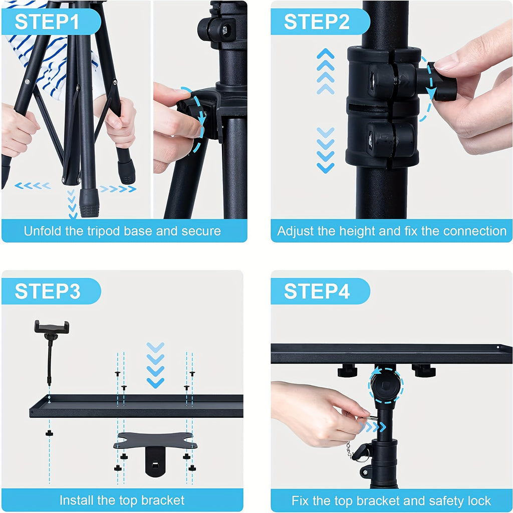 Height Adjustable 1pc Projector Stand Tripod From 23.5" To 46.5" With Gooseneck Phone Holder, Laptop Floor Stand