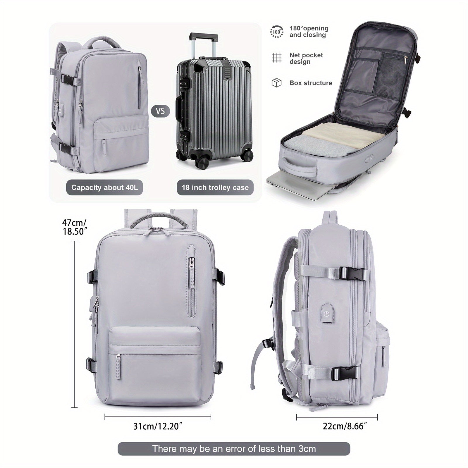 COOFAY Airline-Approved Large Travel Backpack for Men & Women - Durable Nylon, Multi-Compartment with Laptop Sleeve, Adjustable Straps, Ideal for Business & Gym Use, Business Backpack|Sleek Casual Design|Practical Design, Bac