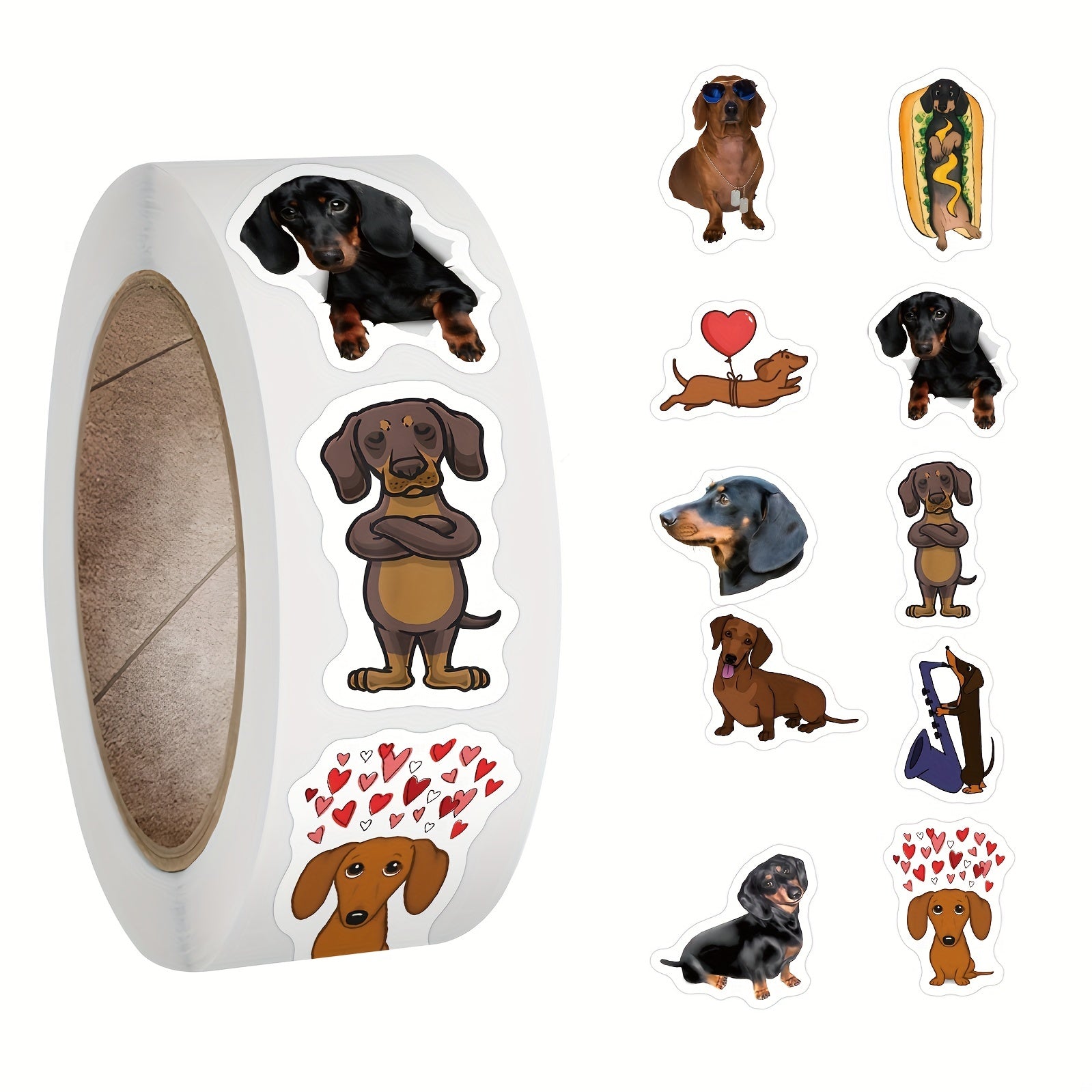 500pcs Dachshund Stickers, Cartoon Vinyl Stickers For Laptop Water Bottle Bike Car Scrapbook Cup Bike Helmet Phone Tablet, Trendy Dog Stickers Roll Easter gift Christmas Halloween Gift