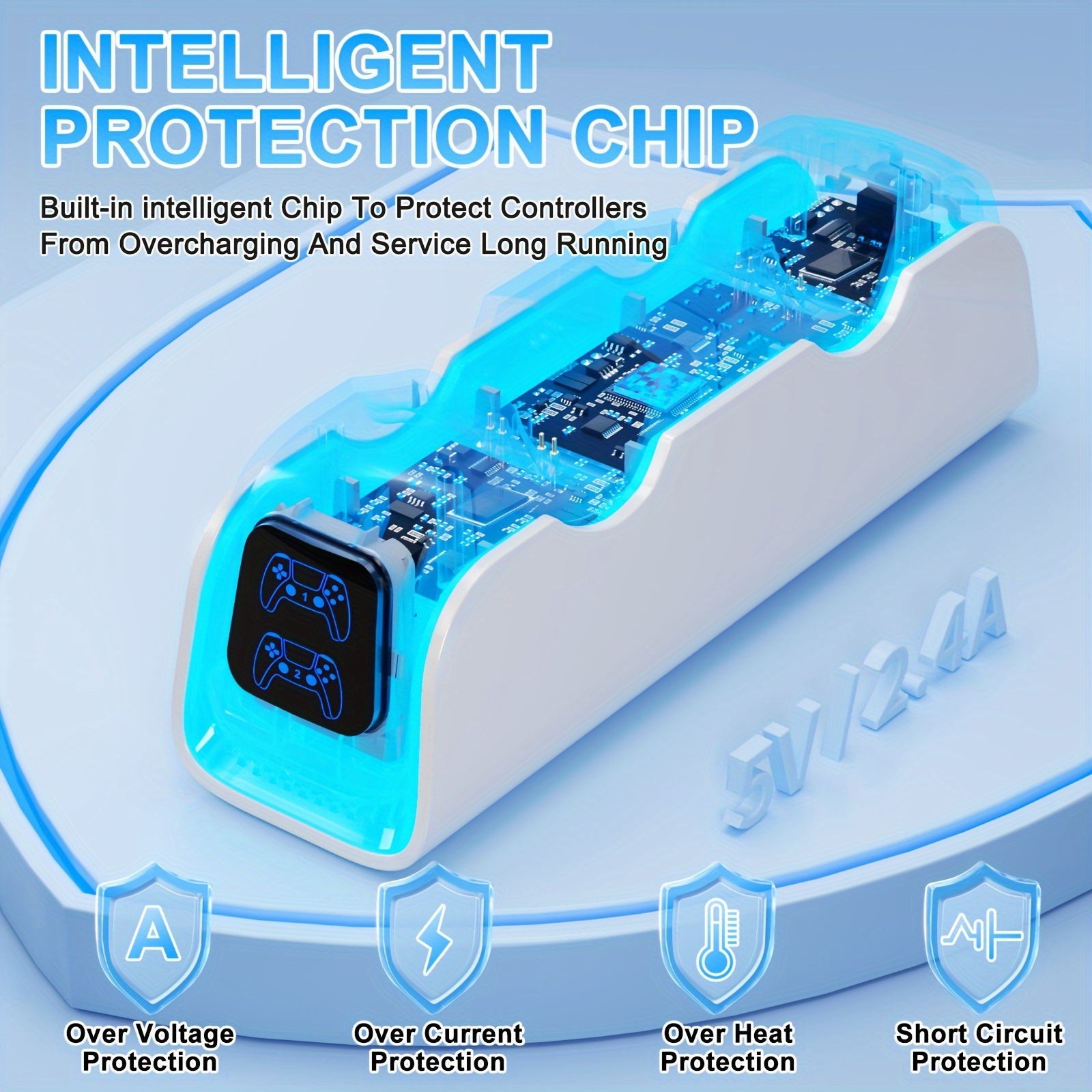 PS5 Controller Charger, 2024 Upgrade Charging Dock For PlayStation 5 Dualsense & Edge Controller, With 6 RGB LED Light Mode, PS5 Fast Charging Station With Cable