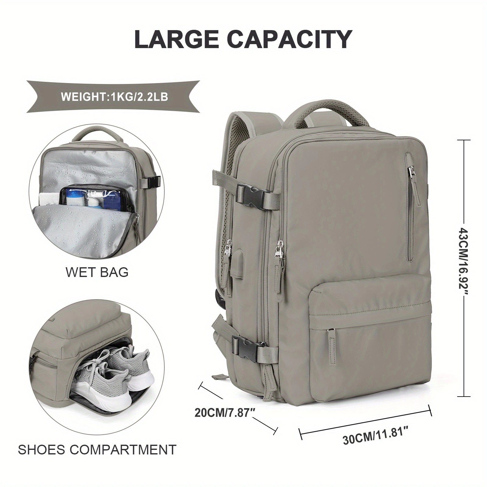 COOFAY Airline-Approved Large Travel Backpack for Men & Women - Durable Nylon, Multi-Compartment with Laptop Sleeve, Adjustable Straps, Ideal for Business & Gym Use, Business Backpack|Sleek Casual Design|Practical Design, Bac