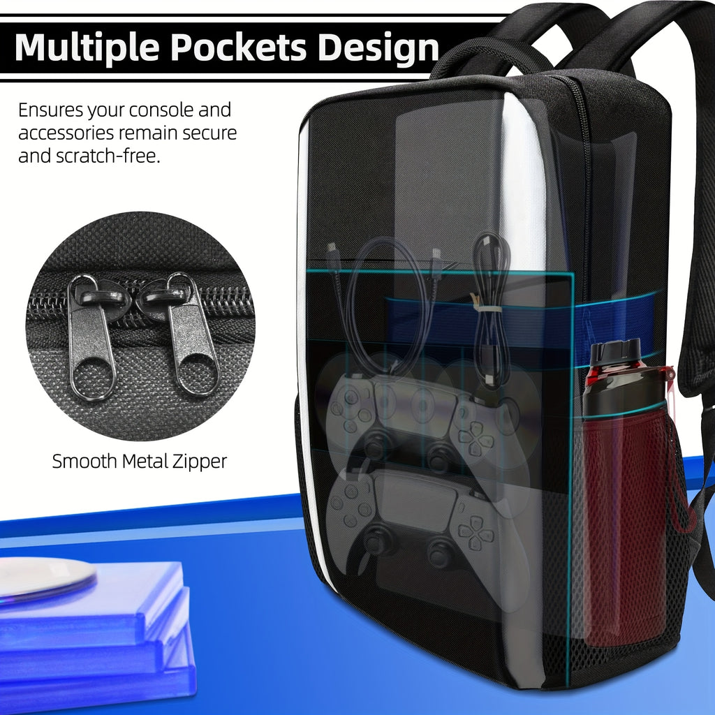 Gaming Backpack for PS5, Protective Travel Carrying Case Bag Compatible with Playstation 5 Console Game Storage Bag with Multiple Pockets for PS5 Disc/Game Cards/Laptop Tech Gifts for Men, Backpack